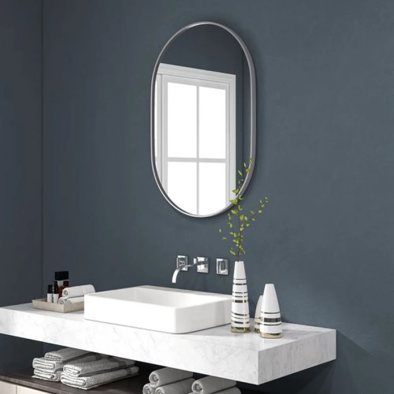 Image of HOMCOM Oval Bathroom Mirror, Modern Wall Mirror Aluminium Frame, 60 x 90cm - Homcom 5056725522094