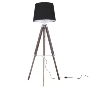 Image of Clipper Light Wood Tripod Floor Lamp with Black Aspen Shade