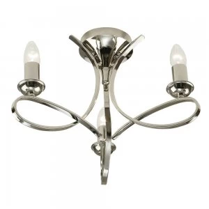 Image of 3 Light Semi Flush Multi Arm Ceiling Light Polished Nickel, E14