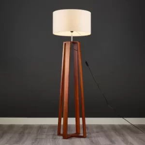 Image of Beltane Dark Wood Floor Lamp with XL Mink Reni Shade