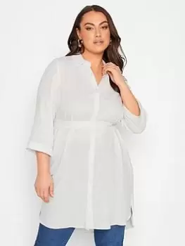 Image of Yours Long Tie Belt Shirt, White, Size 30-32, Women