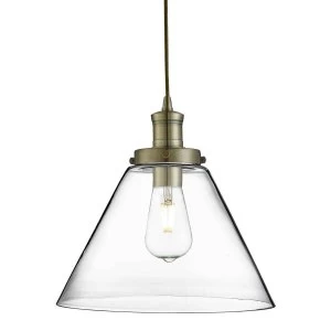 Image of 1 Light Dome Ceiling Pendant Antique Brass with Clear Glass Shade, E27