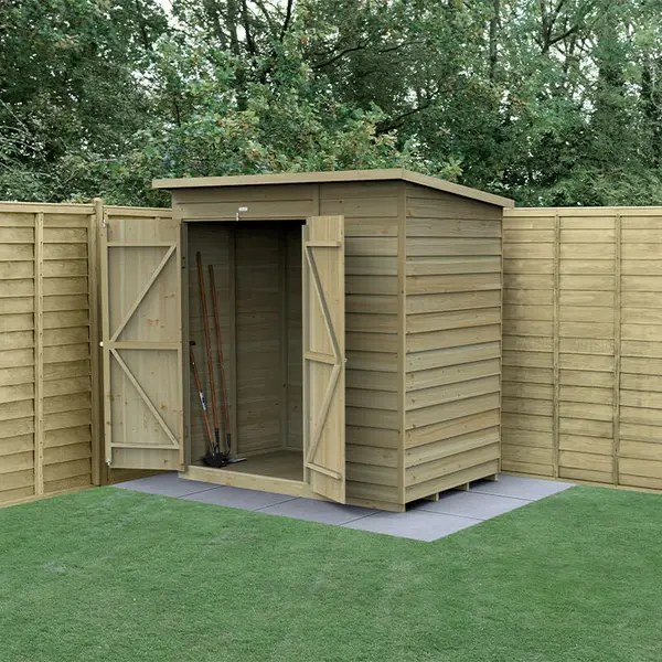 Image of 6' x 4' Forest 4Life 25yr Guarantee Overlap Pressure Treated Windowless Double Door Pent Wooden Shed (1.98m x 1.39m)