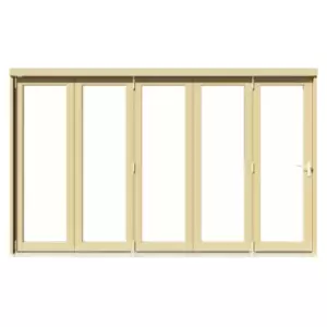 Image of Clear Fully Glazed Unfinished Softwood Clear Pine Veneer External 5 Bi-Fold Patio Door, (H)2090mm (W)3590mm