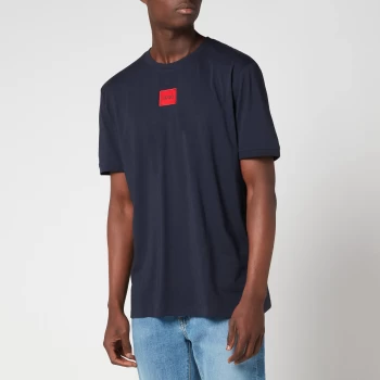 Image of HUGO Mens Regular Fit Red Logo T-Shirt - Dark Blue - XL