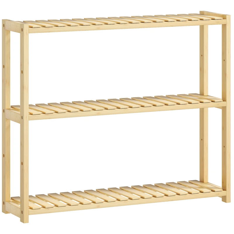 Image of HOMCOM 3-Tier Bamboo Bathroom Storage Shelf with Adjustable Rack - Natural TJ Hughes 5063603385368