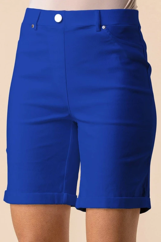 Image of Roman Womens Elastic Waist Turn Up Stretch Shorts in Royal Size: 18 Royal Female 18