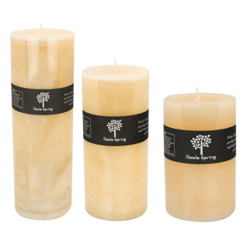 Image of Nicola Spring 3 Piece Round Vanilla Pillar Candles Set - 3 Sizes