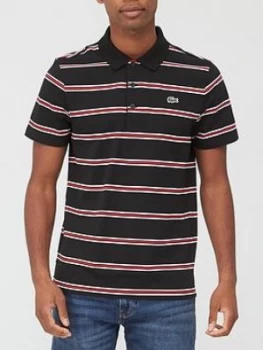 Image of Lacoste Sport Stripe Polo Shirt - Black/Red Size M Men