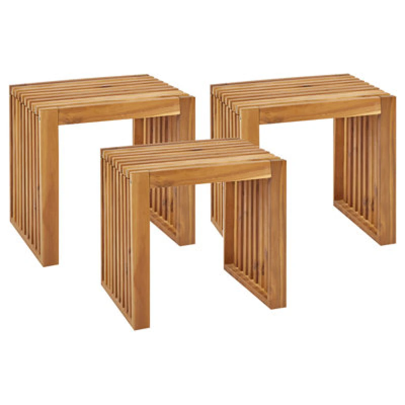 Image of Beliani Set Of 3 Garden Stools Bellano Acacia Wood Brown