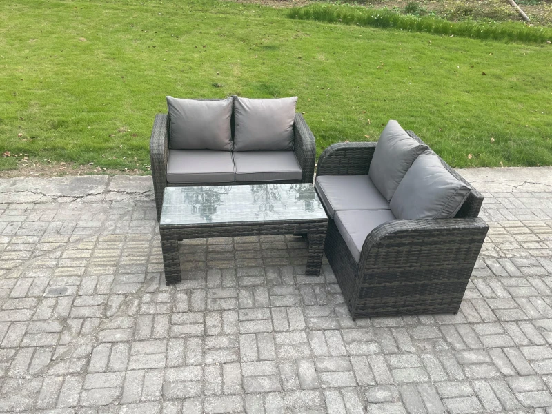 Image of Fimous Outdoor Garden Furniture Sets Wicker Rattan Furniture Sofa Sets with Rectangular Coffee Table Dark Grey