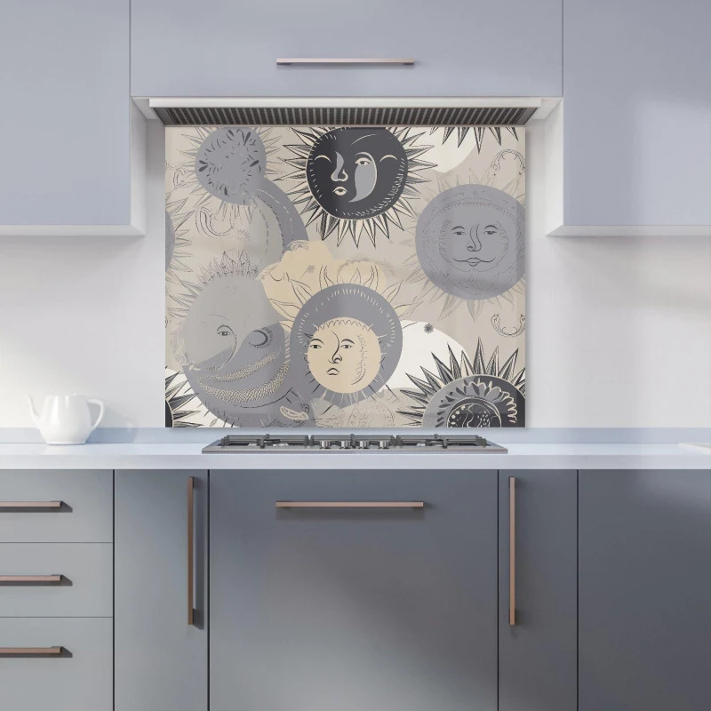 Image of Warren Reed - Designer Grey Black Abstract Moon & Sun Kitchen Splashback Size: 900mm x 650mm Grey Unisex 900mm x 650mm