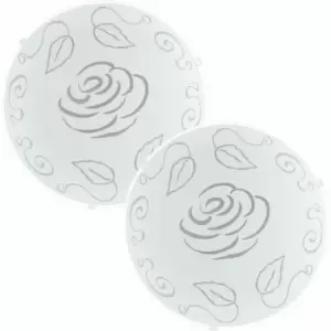 Image of 2 PACK Wall Flush Ceiling Light White Shade Rose Design Satin Glass E27 1x60W