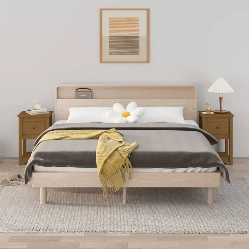 Image of Vidaxl Bedside Cabinets 2 Pcs Honey Brown 40X35X61.5Cm Solid Wood Pine, Brown 821736