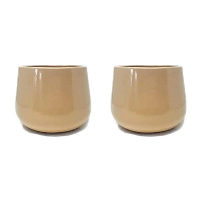 Image of Verano Spanish Ceramics Epoxi Cylinder Beige Semi Gloss Indoor Plant Pot Set Of 2 X 20.5Cm