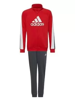 Image of adidas Kids Boys Badge Of Sport Full Zip Tricot Tracksuit, Bright Red, Size 5-6 Years