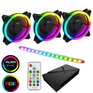 Image of Game Max Addressable RGB 3-in-1 Kit with 3 Velocity Fans, 0.3m Viper LED Strip & PWM Fan Hub with RF Remote Control