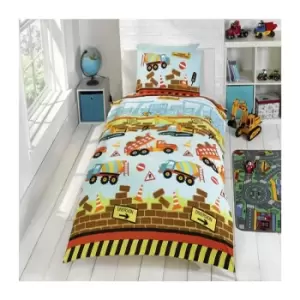 Image of Rapport - Under Construction Single Duvet Cover Set - Diggers and Trucks Childrens Bedding