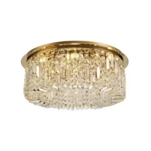 Image of Luminosa Lighting - 65cm Round Flush Chandelier, 8 Light E14, Gold, Crystal