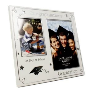 Image of Double Aperture Aluminium Photo Frame - Graduation