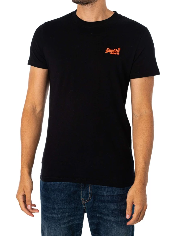 Image of Superdry Essential Logo T-Shirt Black/Hazard Orange M