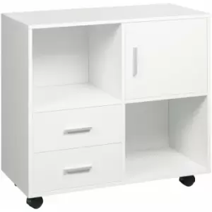 Image of Printer Stand Mobile Office Storage Cabinet w/ Shelves Drawers, White - Vinsetto
