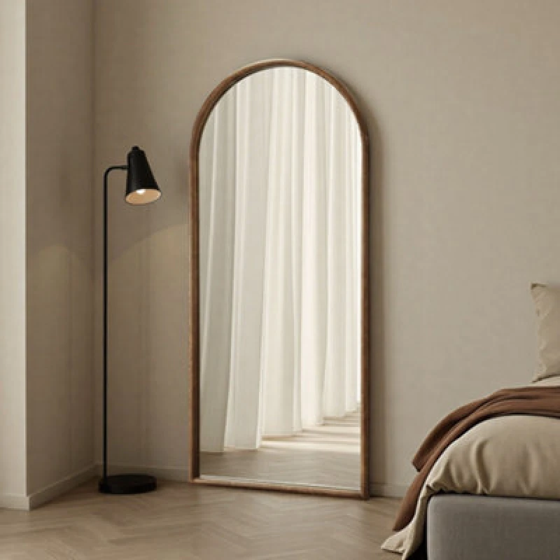 Image of Yearn Solid Oak Full Length Arch Warm Wood Wall Mirror