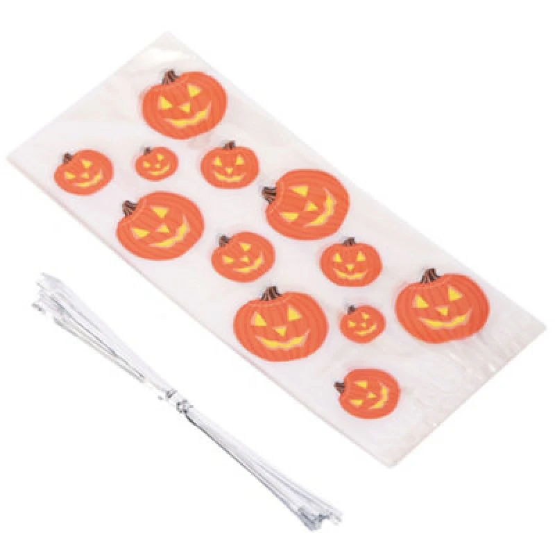 Image of Shatchi 20Pcs Halloween Pumpkin Cellophane Bags - Easy-Sealing Treat & Gift Sweets Decorations Orange unisex