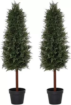 Image of Outsunny Set of 2 Artificial Pine Trees Fake Decorative Cypress Plant with Nursery Pot for Indoor Outdoor Decor, 150cm