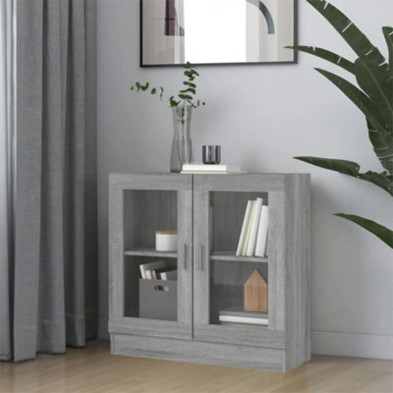 Image of Vidaxl Vitrine Cabinet Grey Sonoma 82.5X30.5X80 Cm Engineered Wood