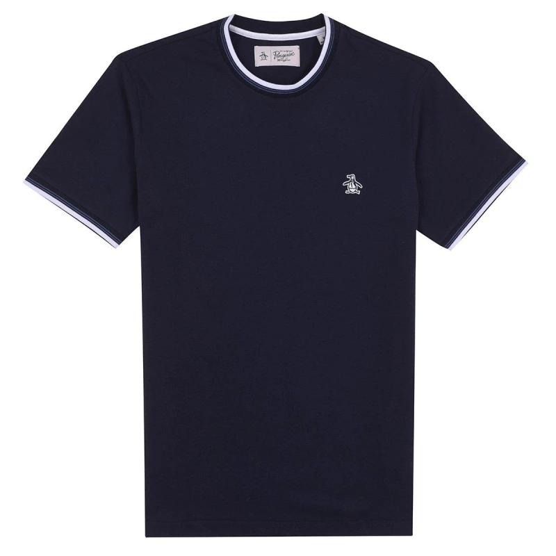 Image of Original Penguin Sticker Pete Tipped Ringer Polo Shirt - Blue Blue S
