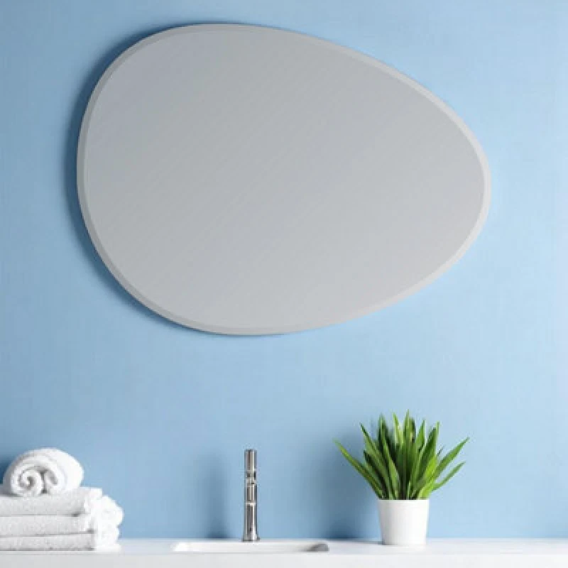 Image of Showerdrape Angel Oval Wall Mounted Frameless Bevelled Edge Bathroom Mirror 70 x 50cm Silver
