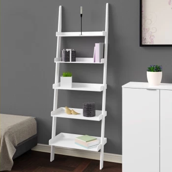 Image of Standing Shelf Ladder 180cm White 5 Tier Modern Wood Staircase Bookcase Bathroom Step Shelves Storage Leaning - Casaria