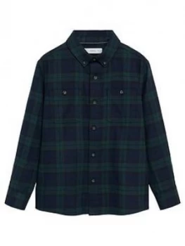 Image of Mango Boys Long Sleeved Checked Shirt - Navy