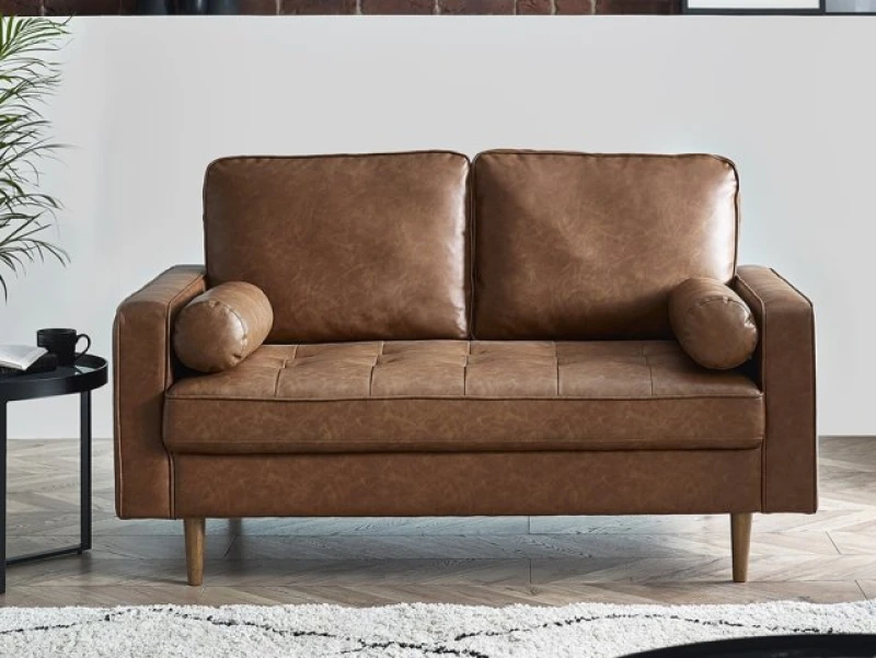Image of Julian Bowen Henley Brown Faux Leather 2 Seater Sofa