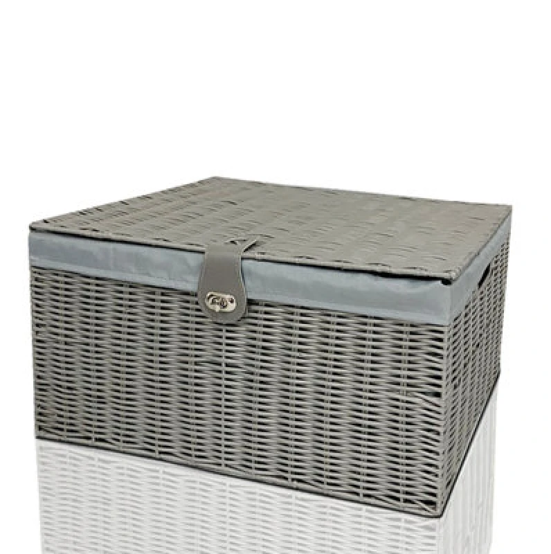 Image of Clarisworld Resin Woven Hamper Basket Storage Chest Trunk Hamper/Kids Toy with Lid, Lock and Removable Lining Grey unisex