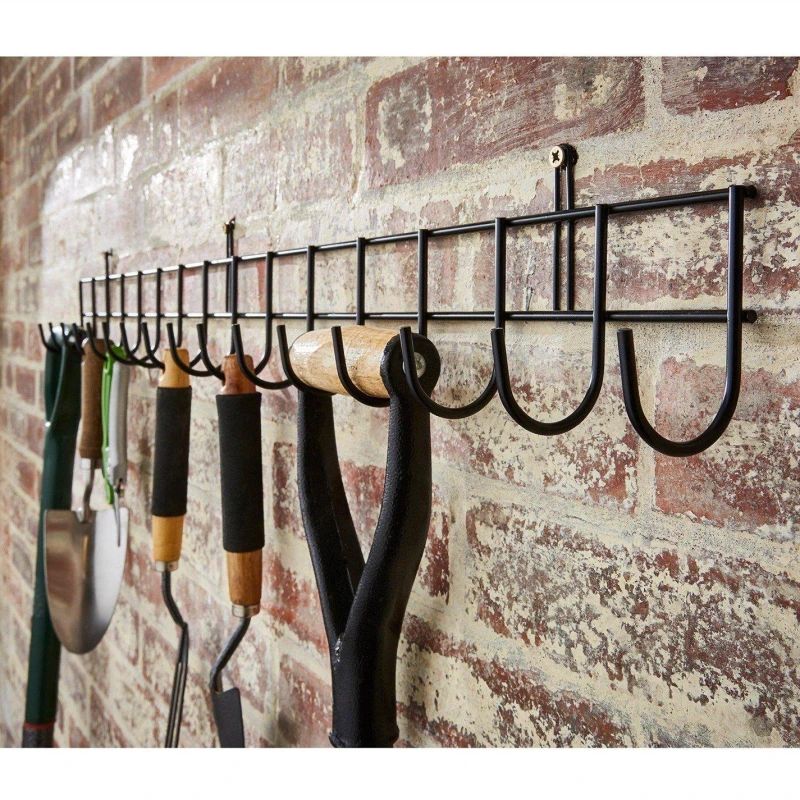 Image of House of Home Garden Tool Wall Mounted Storage Rack Hook Holder Extra Long Shed Tidy Rail Black unisex