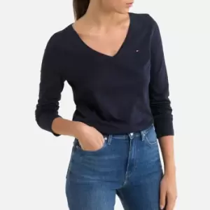 Image of Cotton V-Neck T-Shirt with Long Sleeves