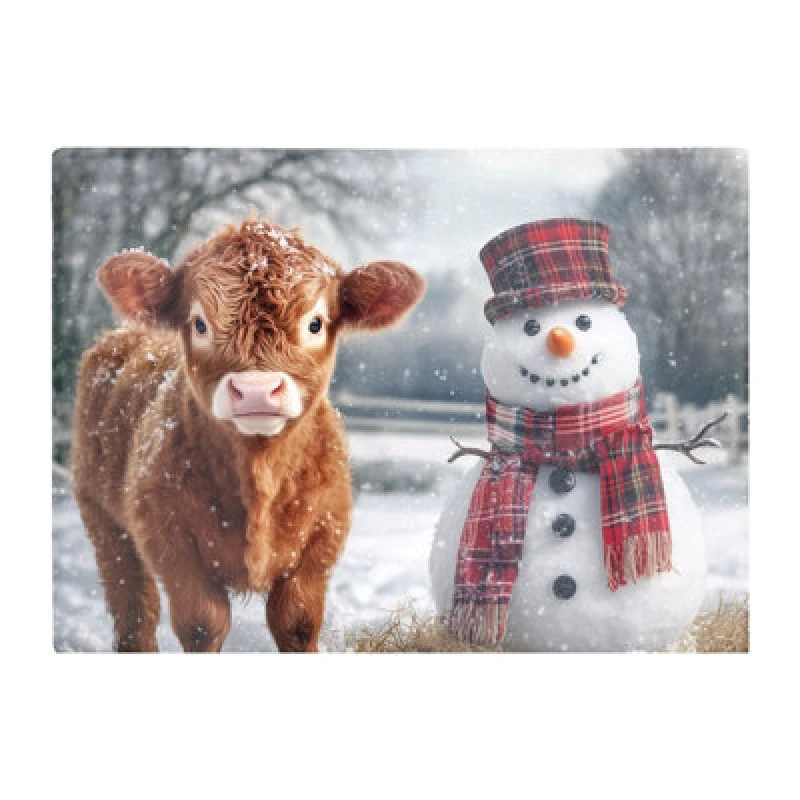 Image of Warren Reed Designer Baby Highland Cow And A Snowman Chopping Board