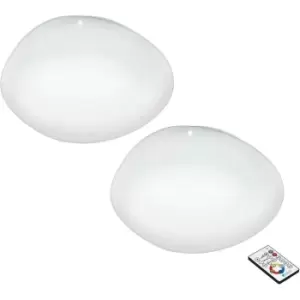 Image of 2 PACK Flush Ceiling Light White Shade White Plastic With Crystal Effect LED 21W