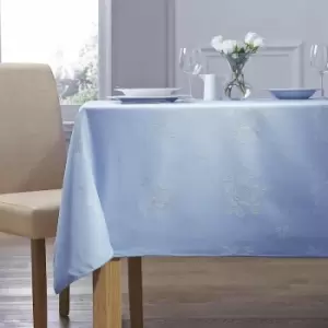 Image of Damask Rose Tablecloth 70 Rectangle For Dining Table Easycare - Blue