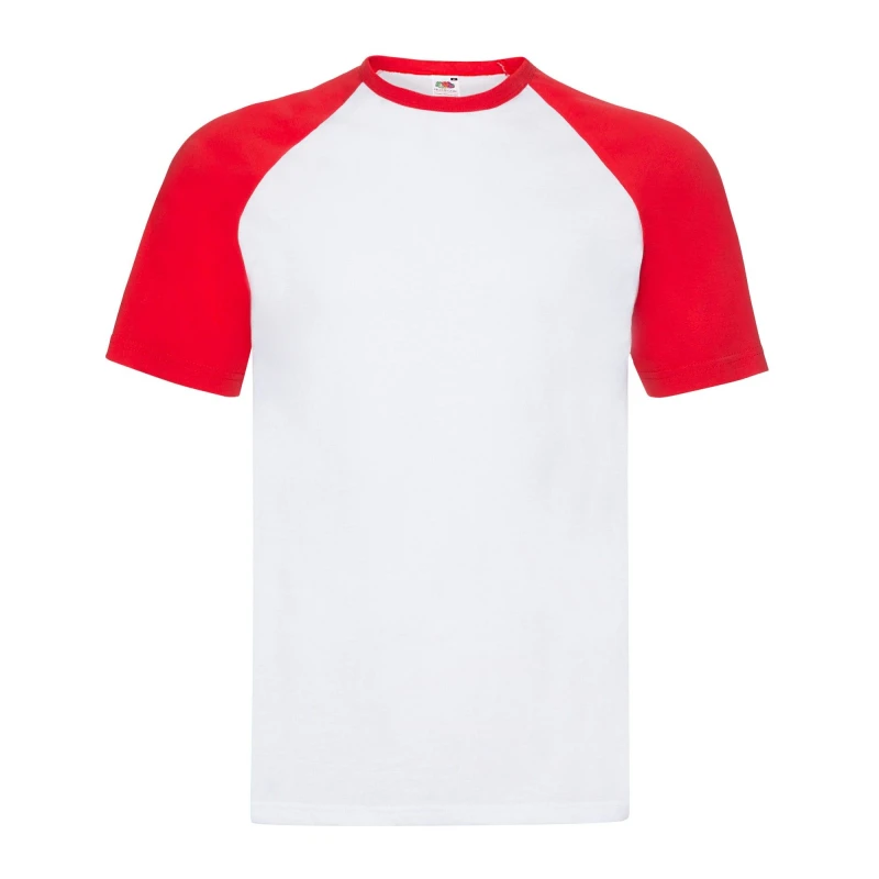 Image of Fruit Of The Loom Fruit of the Loom Men Contrast Baseball T-Shirt in Red Size: Small Red S Male 5063425956173