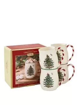 Image of Spode Christmas Tree Set Of 4 Christmas Mugs With Peppermint Handle