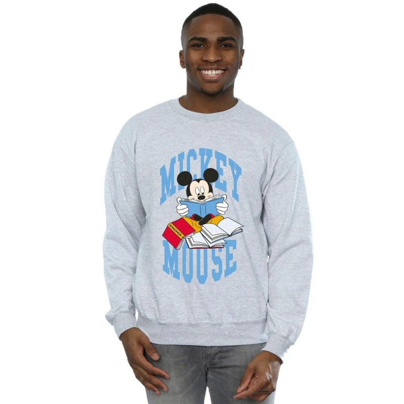 Image of Disney Men Reading Books Mickey Mouse Sweatshirt in Grey Size: Small Grey S Male 5063376462624