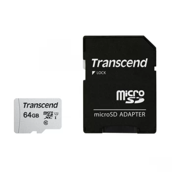 Image of Transcend 64GB 300S UHS-I U1 MicroSD Card with Adapter