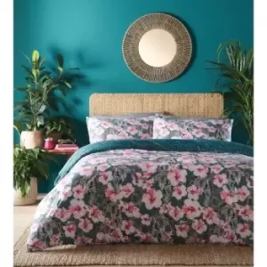 Image of Portfolio - Home Floral Leopard Floral Duvet Cover King Size Reversable Bedding Bed Set - Multicoloured