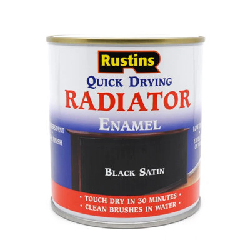 Image of Rustins Quick Drying Radiator Enamel Satin - Black 500Ml