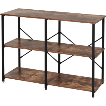 Image of 3-Tier Industrial Style Shelf Metal Frame Shelves Adjustable Feet Brown - Homcom