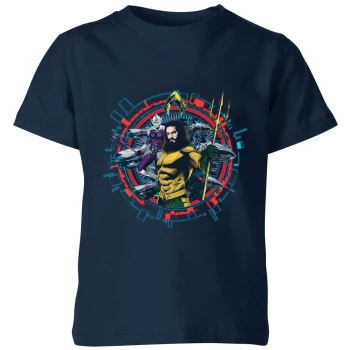 Image of Aquaman Circular Portrait Kids T-Shirt - Navy - 3-4 Years