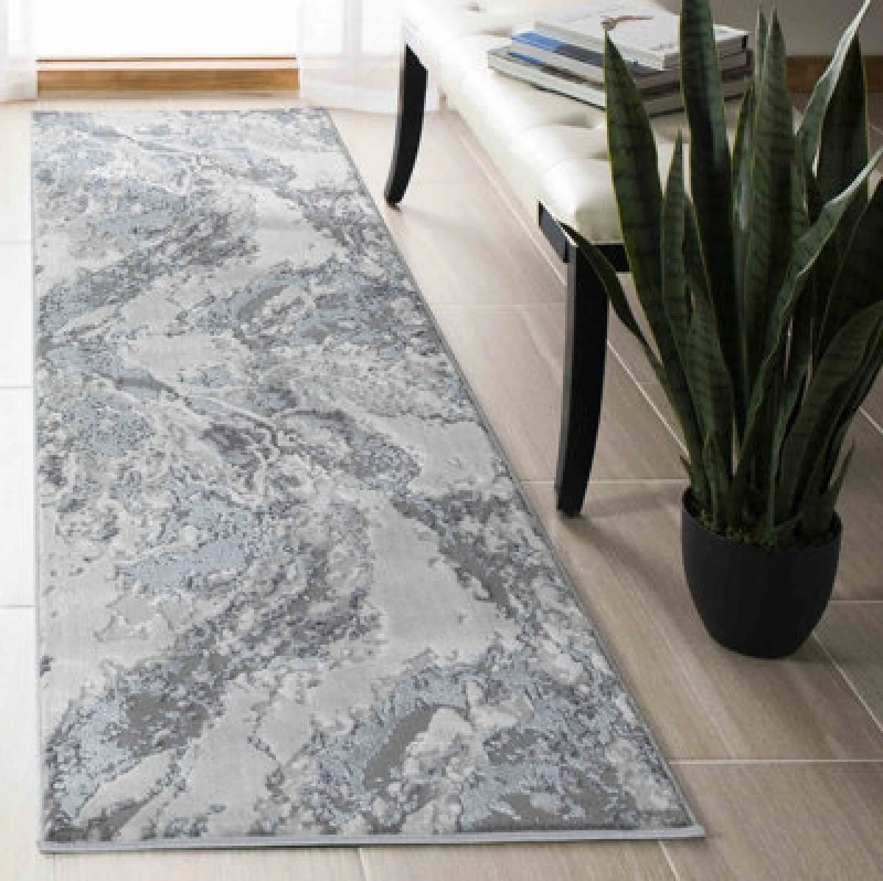 Image of Picasso Modern Waterflow Abstract Area Rugs Silver 60X220 Cm
